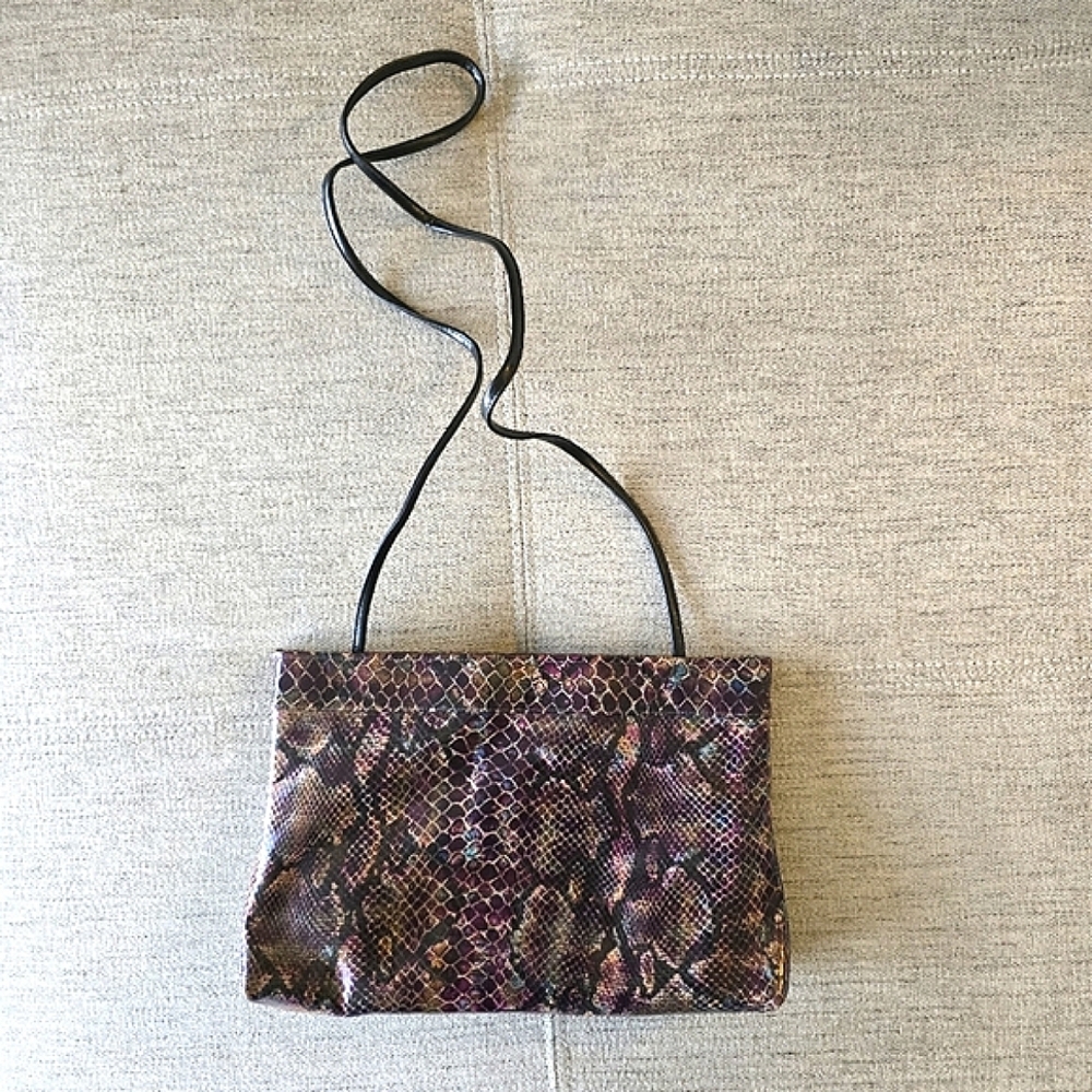 Vintage Snake Skin Clutch with Shoulder Strap Purple and Brown